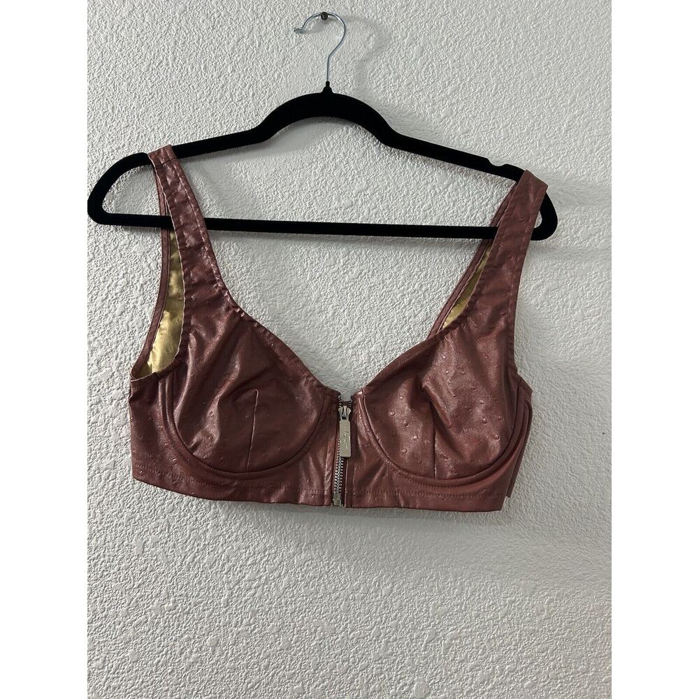 Pretty Little Thing Womens Size US 6 Brown Front Zip Bra Top